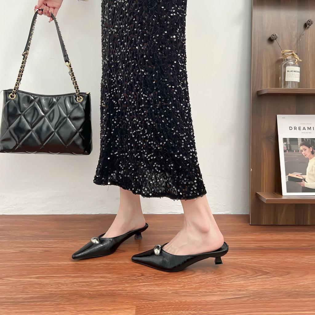 2025 Summer New Empty Sandals Women's Fashion Brand with the Same Bag Head Cool Slippers Women's French Medium Heel Single Shoes