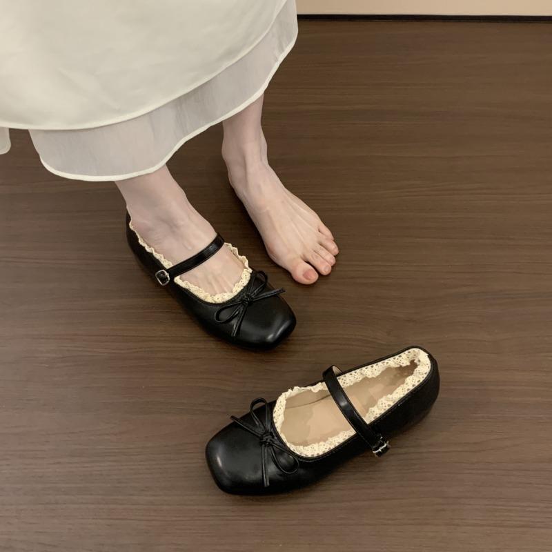 Fashion Women's Fashion Single Shoes Spring New Round Head Shallow Mouth Butterfly Knot Metal Buckle Soft Sole Flat Shoes