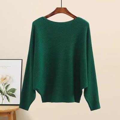 Long Sleeved Knitted Sweater for Women Loose Slimming In Autumn and Winter Bat Sleeve Pullover Western-style Sweater Base Shirt