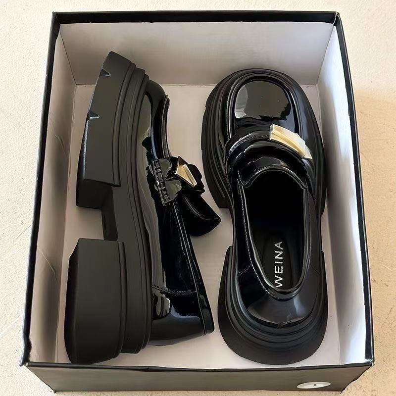 Vintage Mary Black Lightweight Platform British Style Small Leather Shoes New Spring
