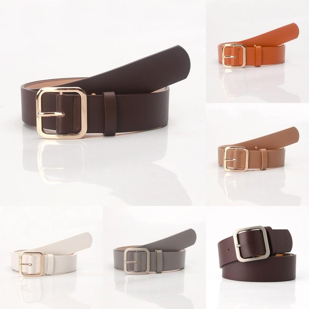 Minimalist Woman Leather Belt With Square Buckle Pu Material For Casual And Office Wear