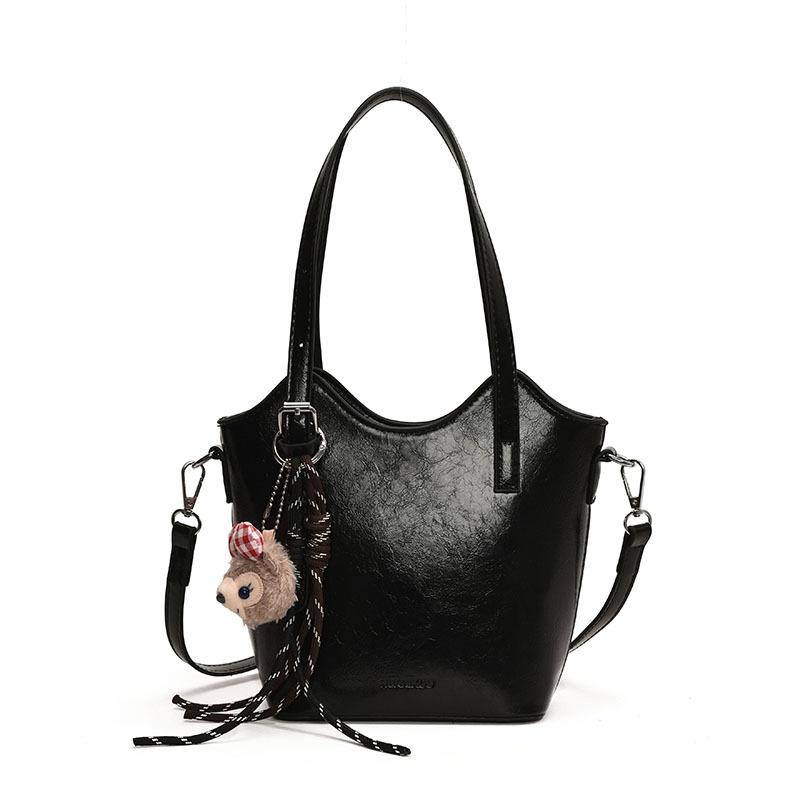 

Spring new women s bag fashionable and simple bucket bag temperament shoulder bag portable women s bag oblique span bag Without pendant чёрный