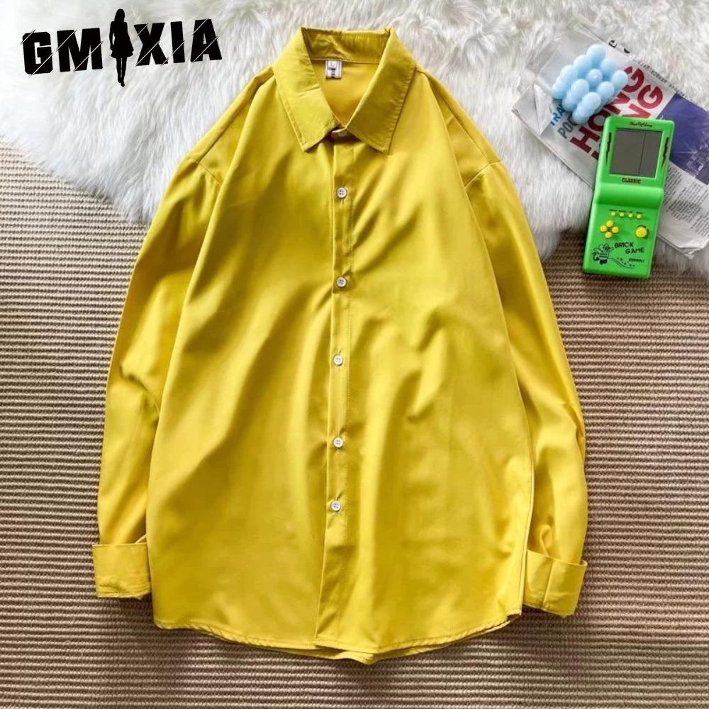 

GMXIA Жіночі модні повсякденні одноколірні блузки та сорочки з довгими рукавами та вирізом з горловиною M жовтий