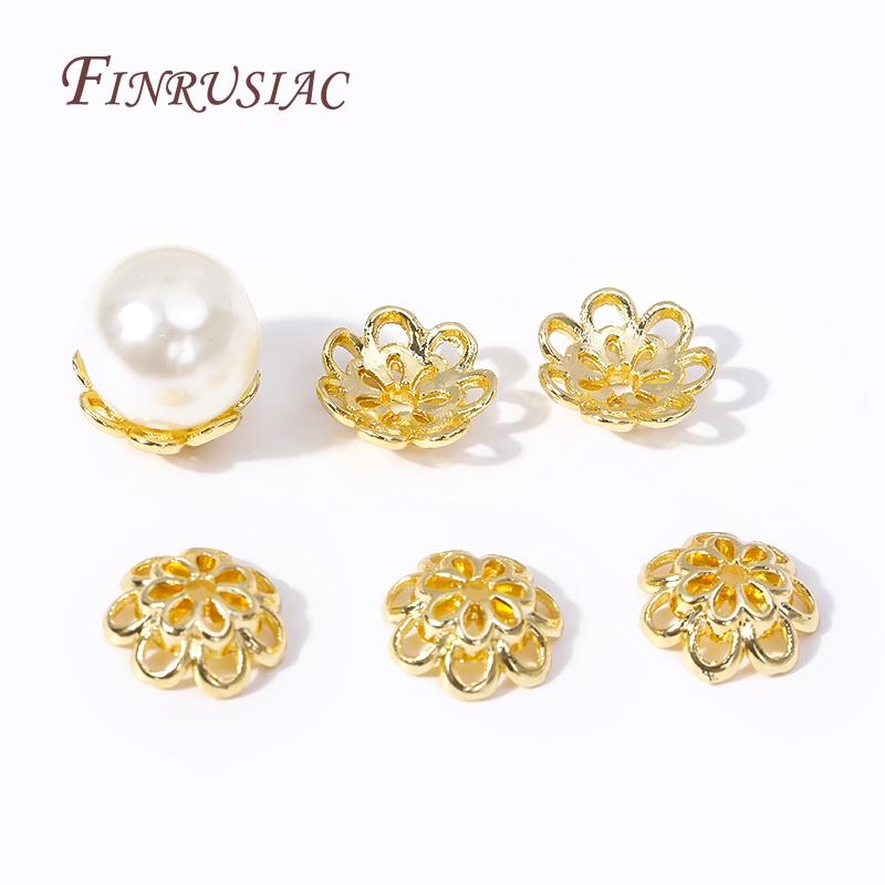 Trendy Double-layer Design Hollow Flower Caps 10MM 18K Gold Plated Alloy Bead Caps For Beads DIY Beading Jewelry Making Supplies