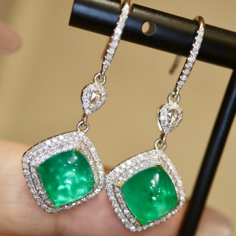 Luxurious Women's Bright Square Earrings Set with Green Stone Earrings, Full Circle Zircon, Elegant High-end Commitment Jewelry