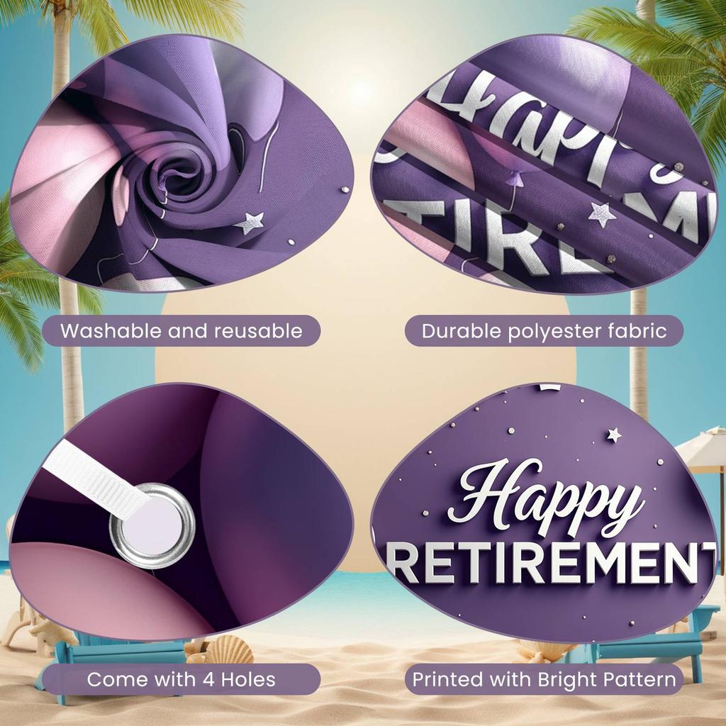 Happy Retirement Banner Silver Ribbons Retirement Celebration Background Retirement Festive Backdrop Pink Balloons For Family