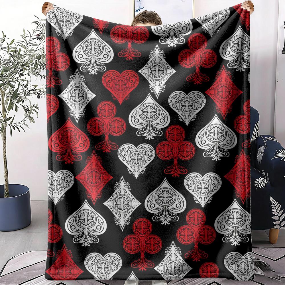 Playing Card Patterns Throw Soft Flannel Throw Blanket Lightweight Cooling Summer Ac Nap Blanket For Sofa Bed Couch Travel