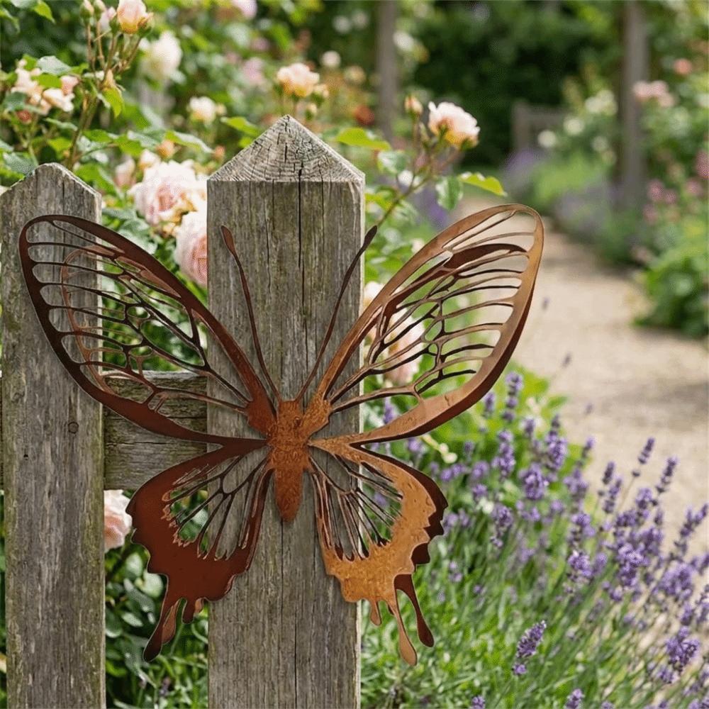 1/3 STKS Holle Dubbele Laag Roestige Vlinder Muurhanger Metalen Vlinder Beeld Tuin