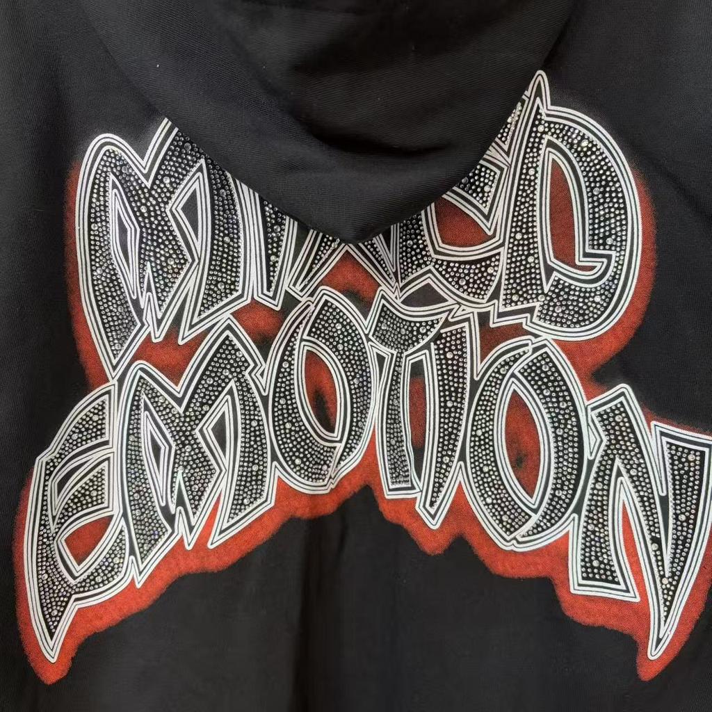 American Trendy Mixed Emotion Rhinestone Letter Hoodie for Men and Women - Retro European Style for Autumn/Winter