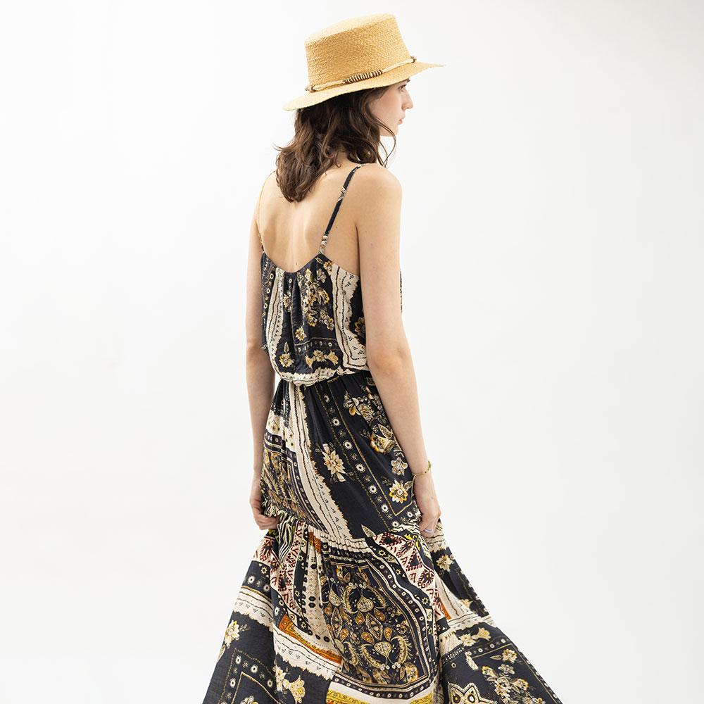 WEDNESDAY DELIGHT Wd_Ethnic Patchwork Slip Dress_Black