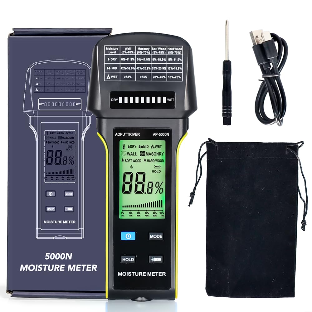 AOPUTTRIVER AP-5000N Wood Moisture Meter, Moisture Content Meter with LCD Display - Non-contact Moisture Meter with Alarm Function for Firewood/Walls,