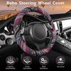 CAR PASS Boho Steering Wheel Cover, Ethnic Flax Cloth Universal Steering Wheel Cover,Anti-Slip Design, Fit 14.5-15 inches for Vehicles,Cars,SUV,Vans