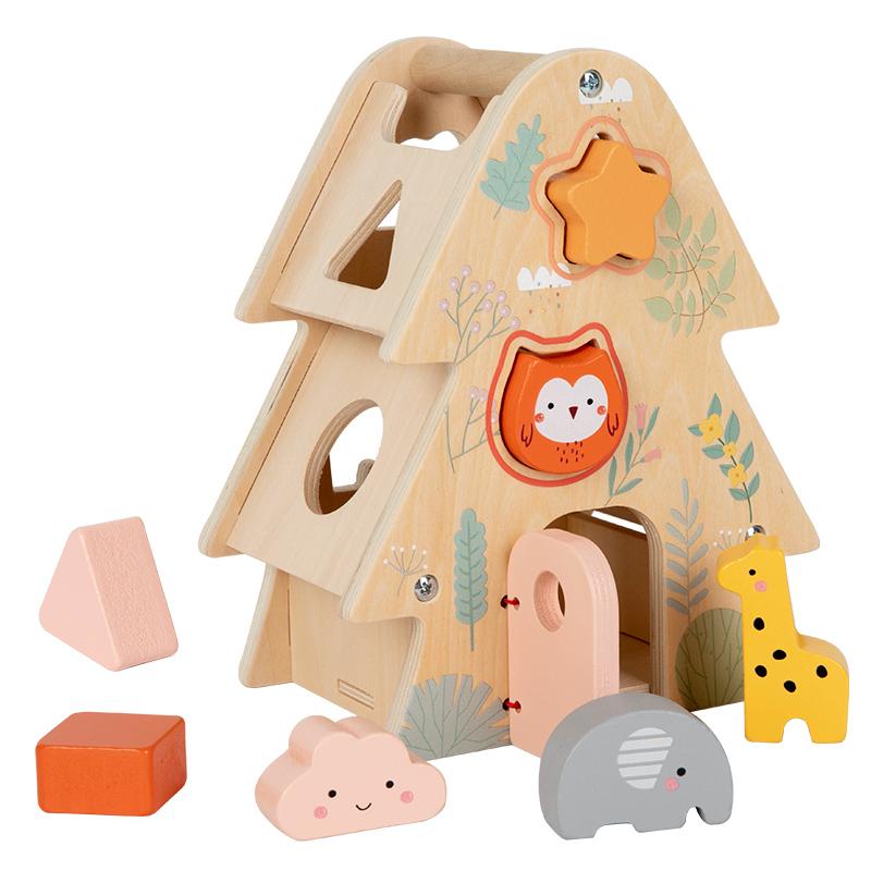 Montessori Wooden Toys Shape Pairing Tree House Shape Animal Cognitive Busy Box Toys for Kids Early Learning Sensory Toy