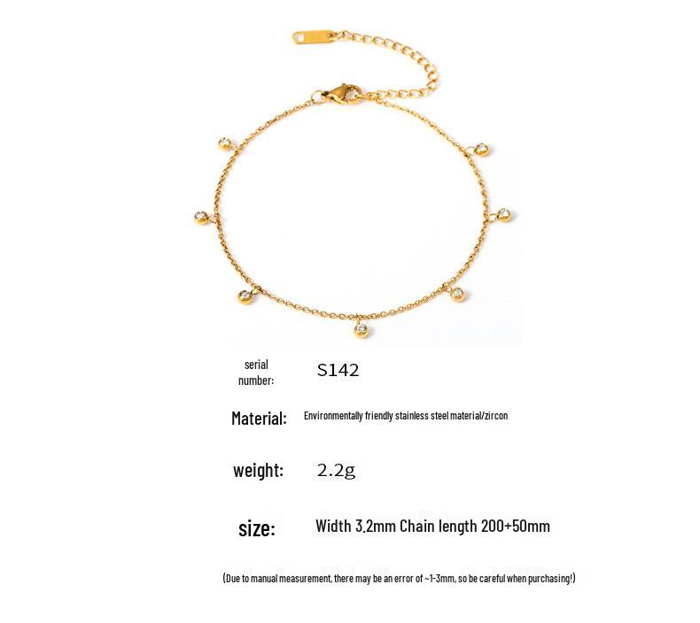 Qiong Yao Stainless Steel Zircon Anklet - Round Bead Light Luxury Foot Chain Accessory