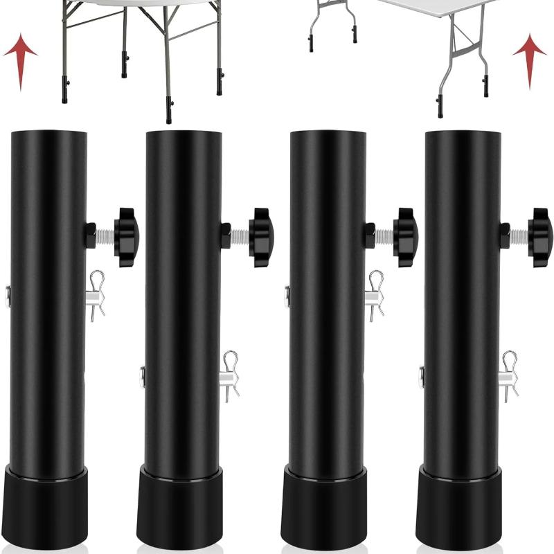 4 Pcs Folding Table Leg Extenders, Highly Durable Steel Folding Table Leg Risers for Straight and Bent Legs, Adjustable Height for Riser 3.6in/5.2in