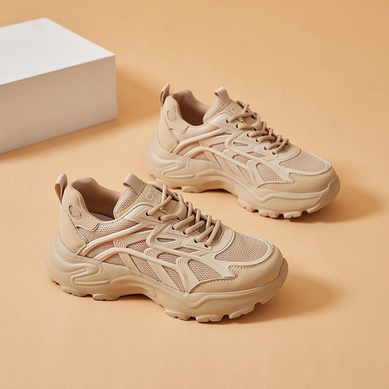 Four Seasons New Women's Outdoor Sports Fashion Thick-soled Mesh Breathable Lace-up Dad Shoes Casual Women's One 2025