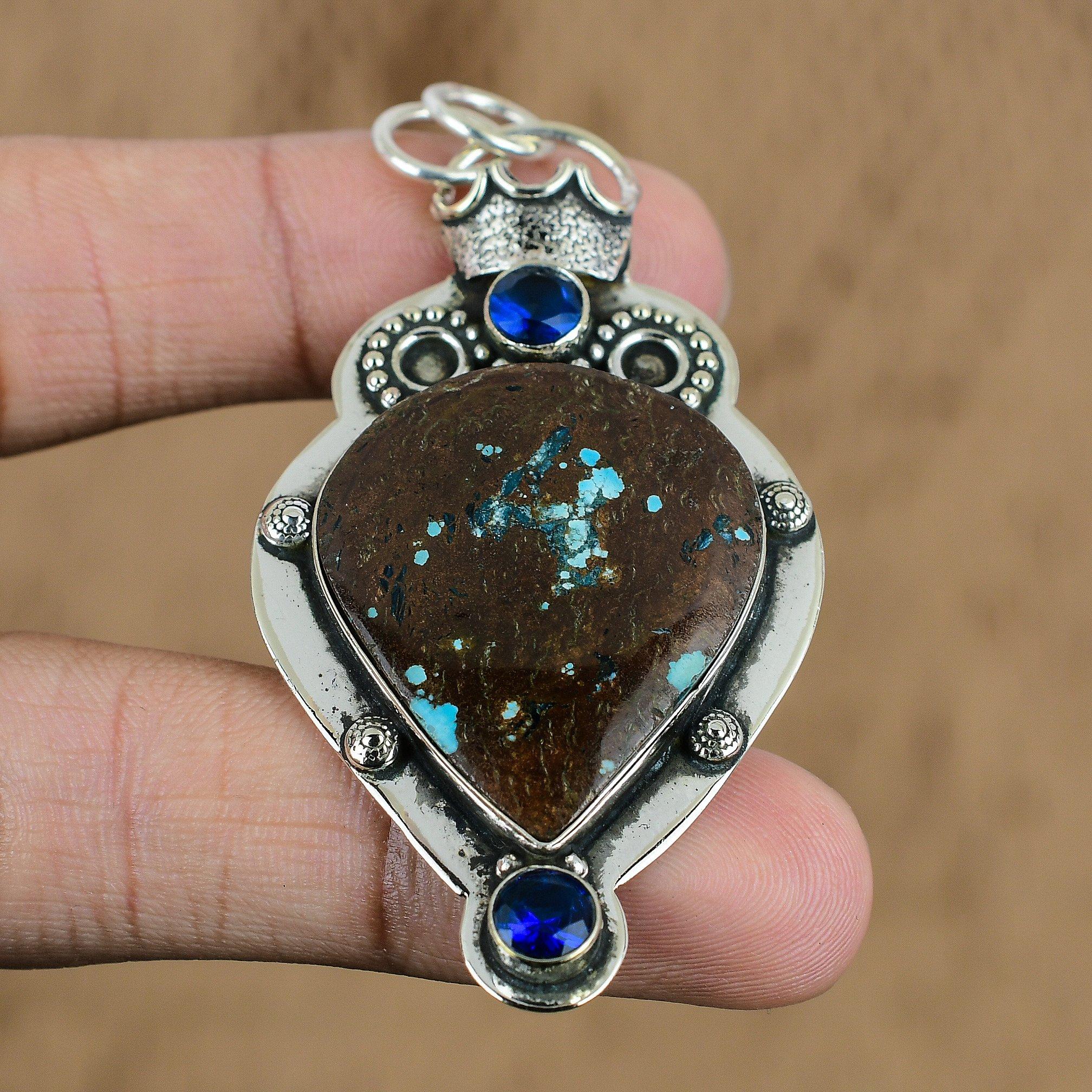 

925 Silver Natural Tibetan Turquoise Tanzanite Quartz Birthday Pendant Jewelry