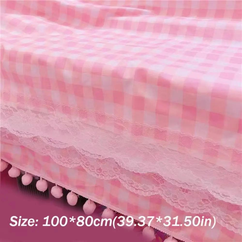 Cute Kawaii Girls Hot Pink Tablecloth Rectangular Cotton Plaid Desk Cloth Wallpaper Mat Dormitory Computer