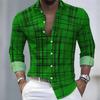 Men's Irregular Line Grid 3D Printed Long Sleeved Shirt, Business Casual Lapel Button Up Cardigan