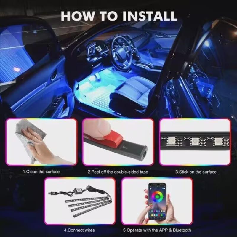 Car Interior Light Ambient Light with USB/Cigarette Decorative Lamps RGB Car Footwell Light with Remote/Voice Control