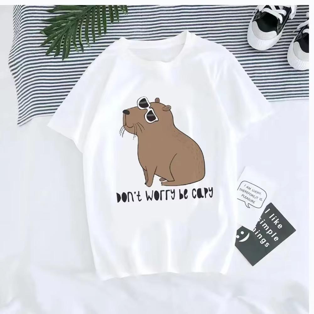 Summer  T-shirt Cute CAPYBARA PRINT Graphic T Shirt Flower Sweet Women Fashion Casual Clothing Short Sleeve Female Tee Top