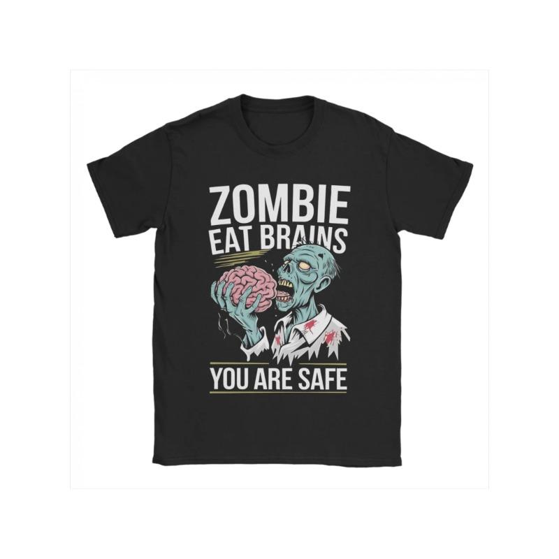 Unisexs Retro Zombie Brain Eating Tshirt Pure Cotton Y2k Hip Hop Pattern Tshirt Loose Round Neck Interesting Undead Design