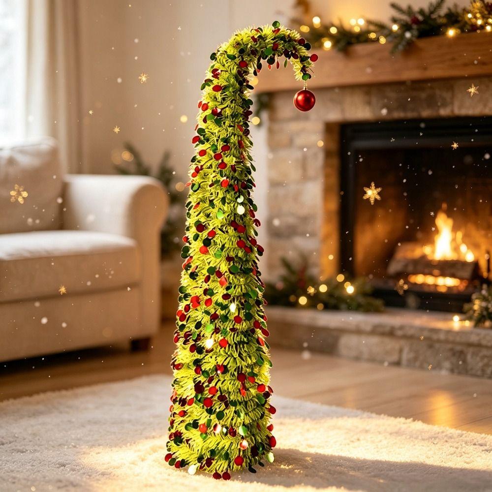 PE Material Collapsible Christmas Tree Bent Neck Collapsible Artificial Christmas Tree 1.5M/1.8M Dotted Pattern