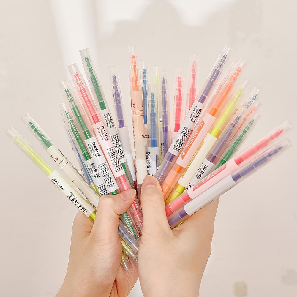 Dual-Tip Highlighter Set for Planners - Student Colored Outline Marker Pens