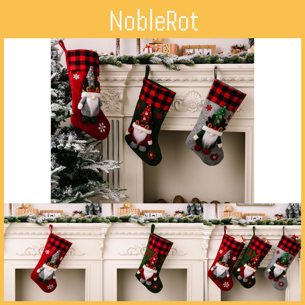 Cozy Fabric Christmas Stockings In Red Green And Gray With Snowflake Details
