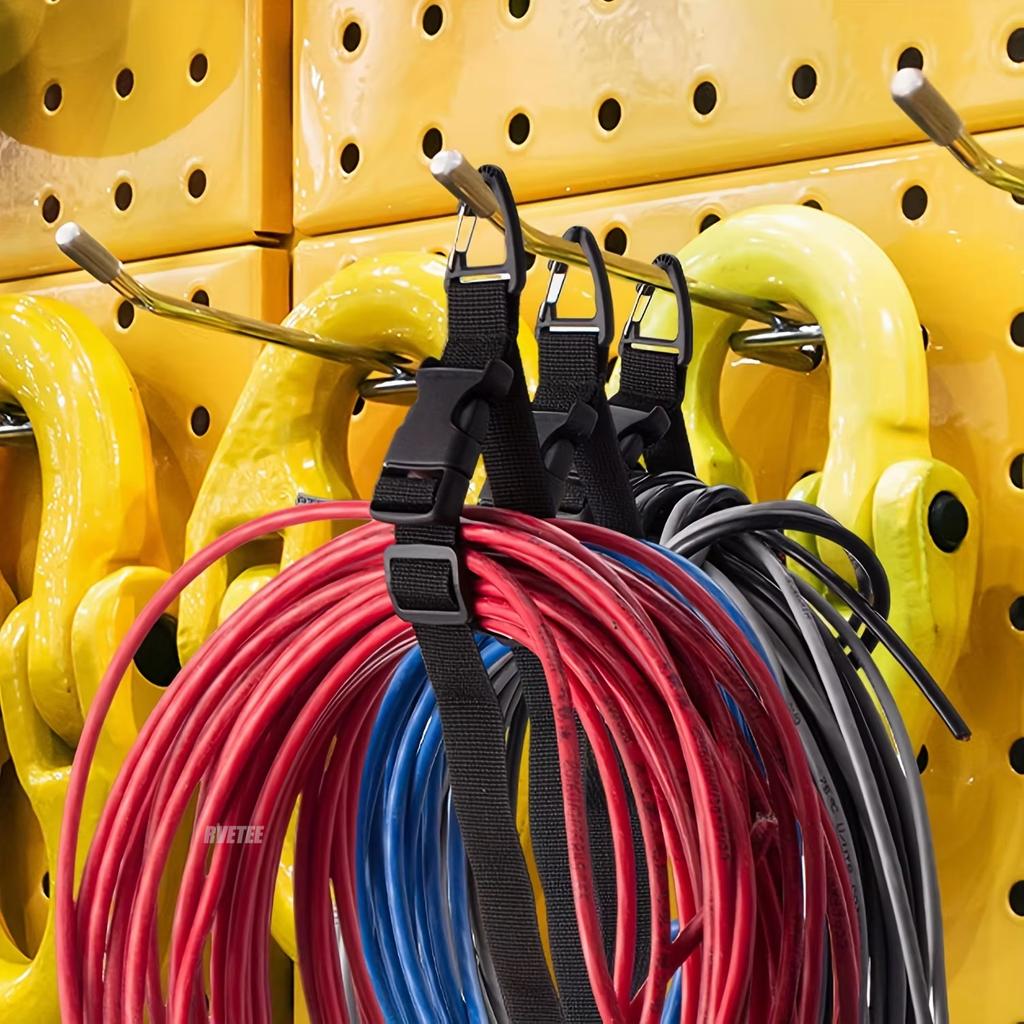 45cm Black Adjustable Extension Cord Organizer with 3-Axis Buckle - Heavy-Duty Storage Strap for Workshop & Garage Organization