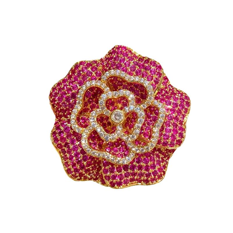 

‘1Pc Retro Micro-inlaid Rhinestone Rose Red Camellia Brooches For Women Clothing Coat Jewelry Accessries Gifts