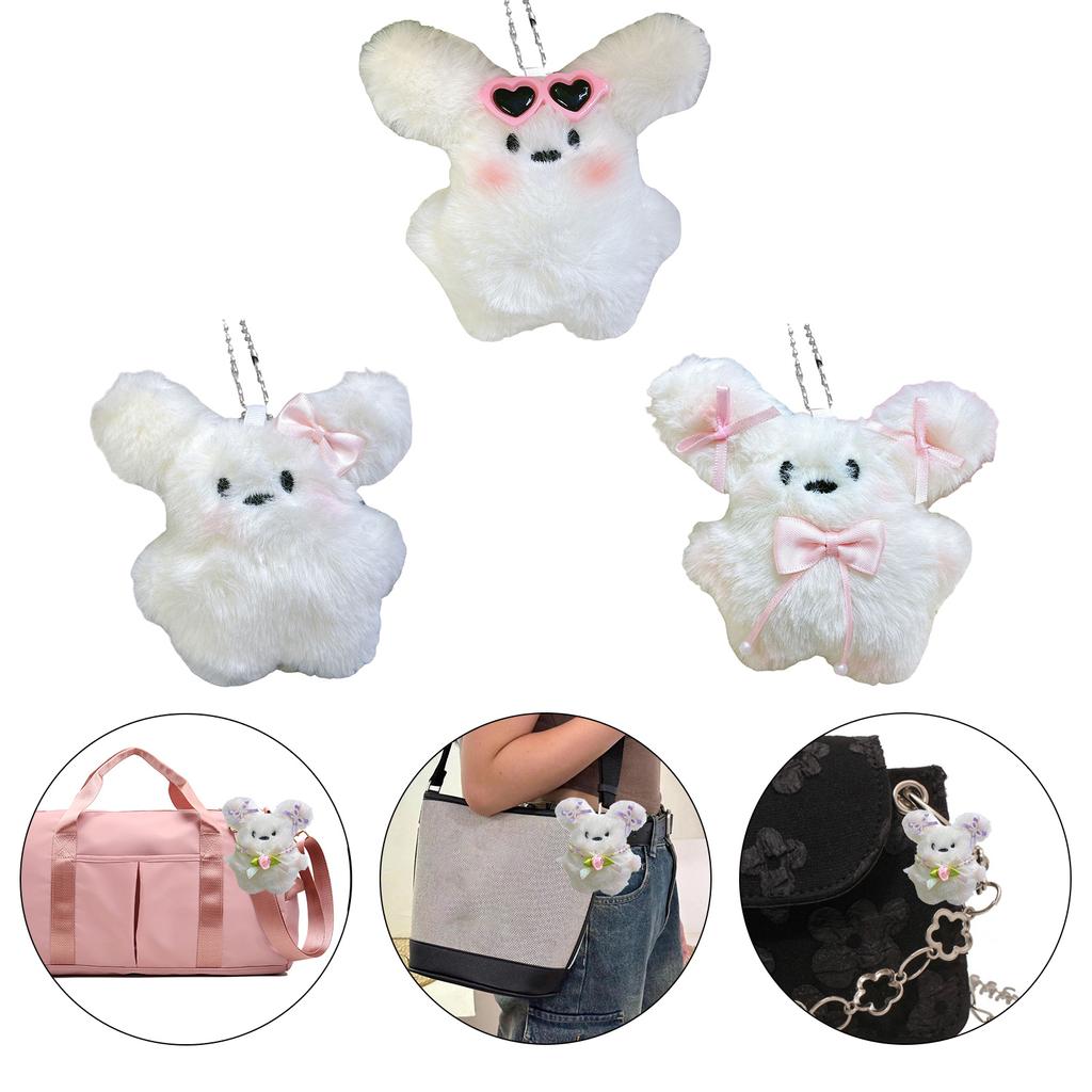 Plush Animal Keychain with Bowknot Soft Keyring Bag Pendant Handbags Decoration Charm for Women Fashion Accessory