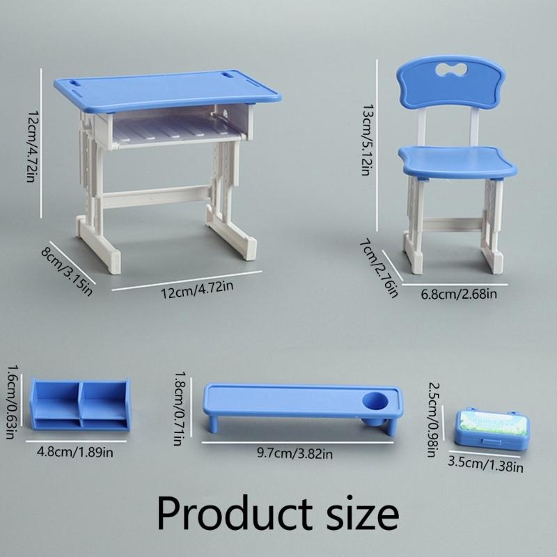 Study Desk Chair Miniature Furniture Model For Kids Early Education Furniture 1/12 Doll House Scene Setting Accessories