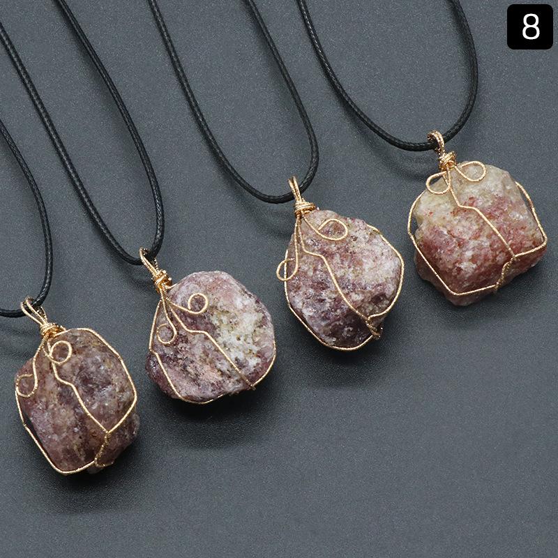 Citrine and Amethyst Wire Pendant Necklace with Pink, White, and Fluorite Aventurine Stones