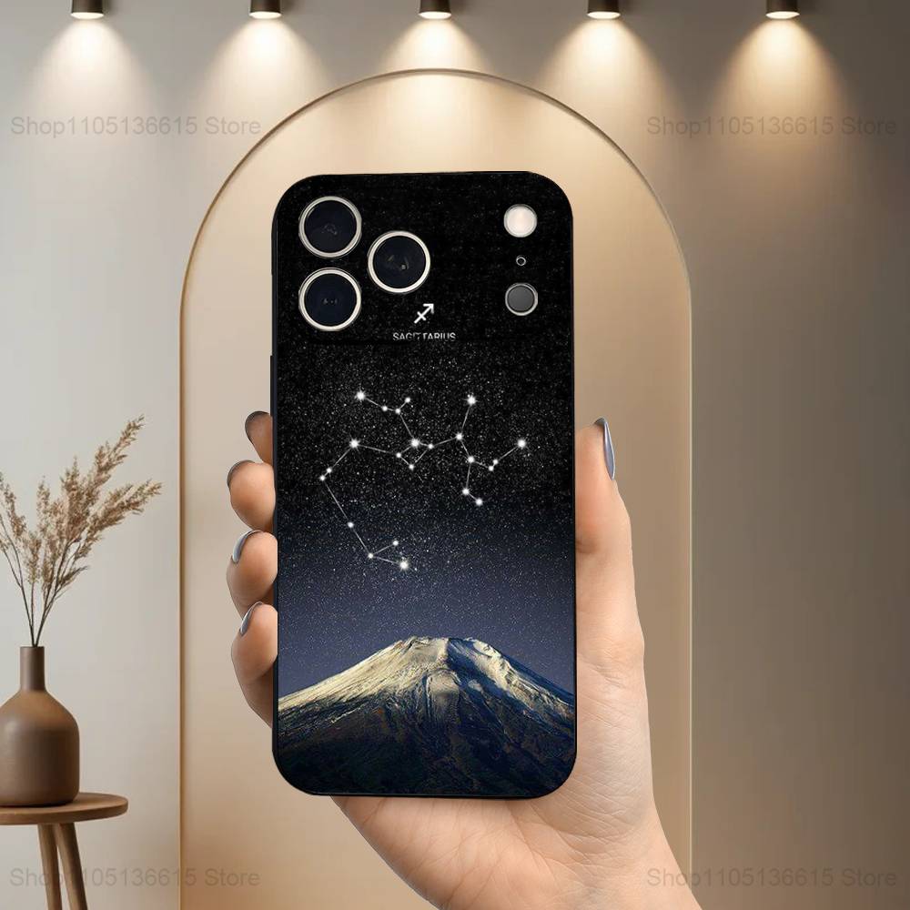 Constellation Art Twelve Case For iPhone 11,12,15,14,13,16,17,Plus,Pro Max,XS,X,XR,SE,Mini,8,7,Soft Silicone Black