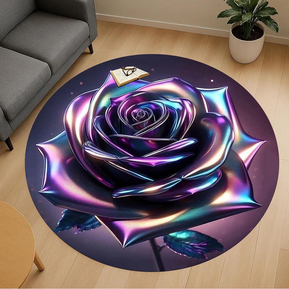 1pc Rose Flower Round Chair Mat Area Rug - Non-Slip, Floor Mat for Office, Bedroom, and Indoor Decor -1002168