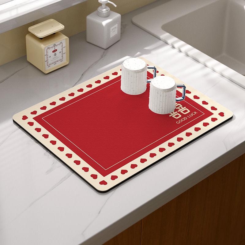 New Chinese Kitchen Countertop Diatom Mud Drain Mat Household Sink Side Put Bowl Plate Cup Absorbent Mat Free Cutting