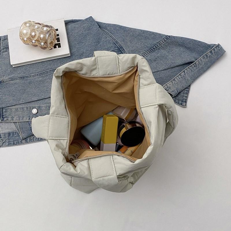 Soft waxy cotton tote bag Female commuter student class shoulder bag Lightweight nylon bag Solid color waterproof handbag