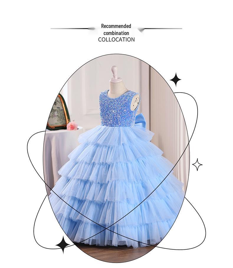 Girls' 2025 Summer Formal Piano Performance Dress - Stylish Backless Princess Gown for Children's Fashion Show