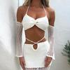 Women's Two-Piece Sexy Knitted Beach Bikini and Sweater Dress Set