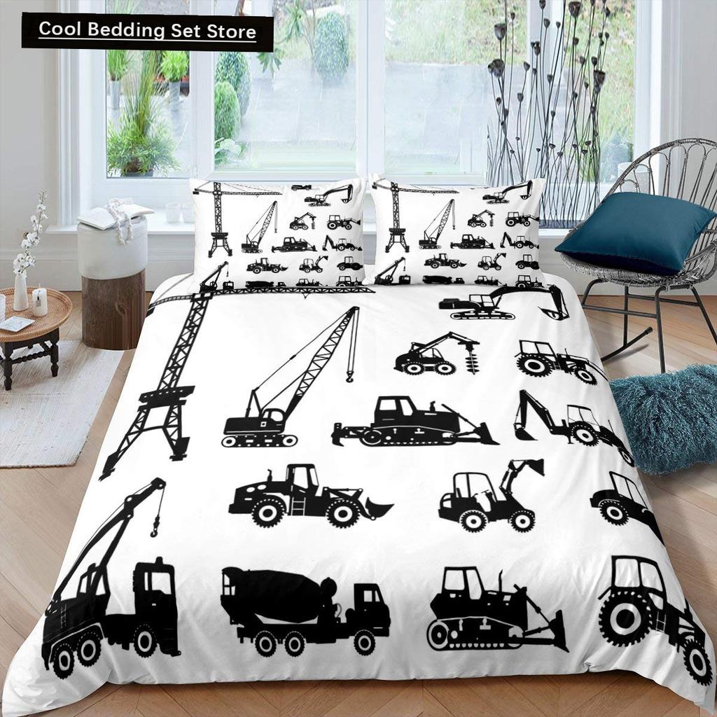 Construction Tractor Truck King Queen Duvet Cover Excavators Crane Bedding Set Vehicle Quilt Cover Polyester Comforter Cover