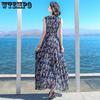 WTEMPO Damen Sommerkleid mit V-Ausschnitt, Strandkleid mit Urlaubsaufdruck, Bohemian-Taillenkleid, lockeres Temperament, Blumenkleid, Feenkleid