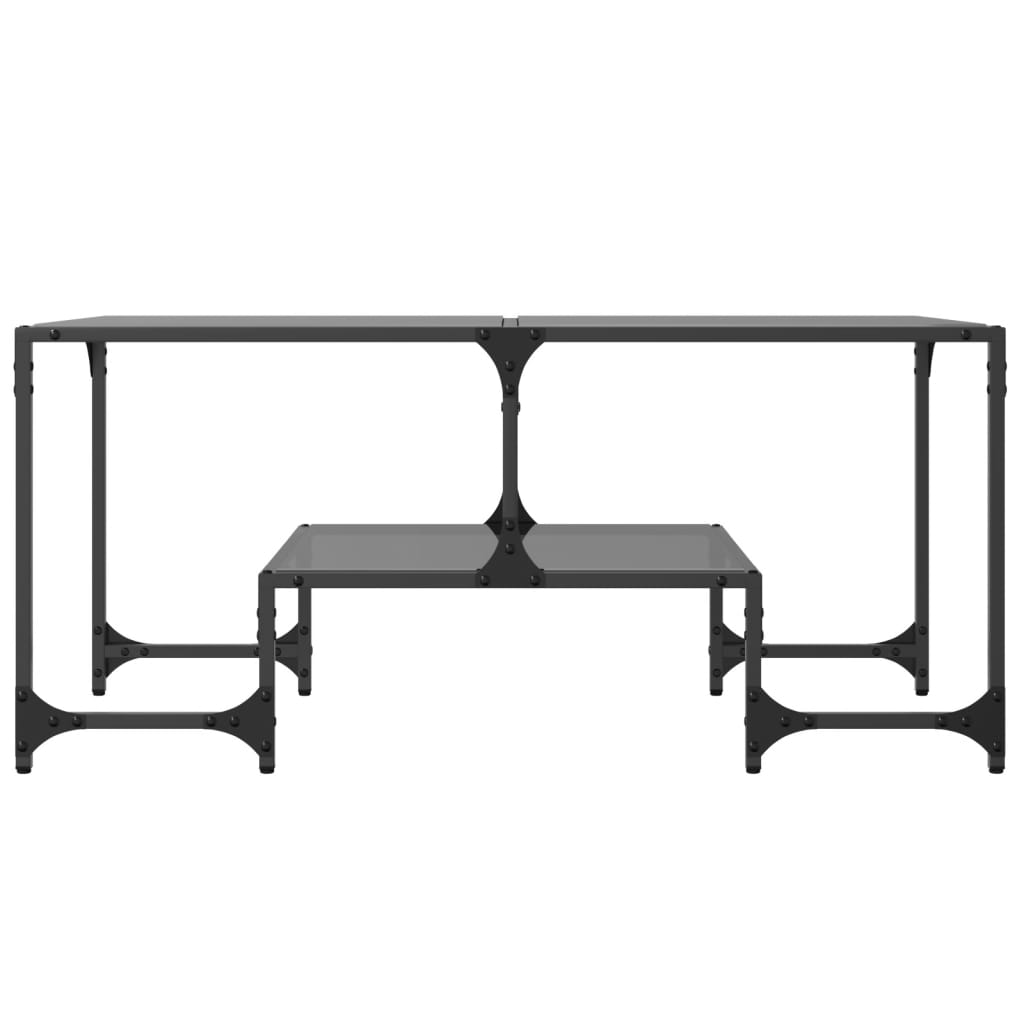  Coffee Table with Black Glass Top, 98.5x50x45 Cm, Steel