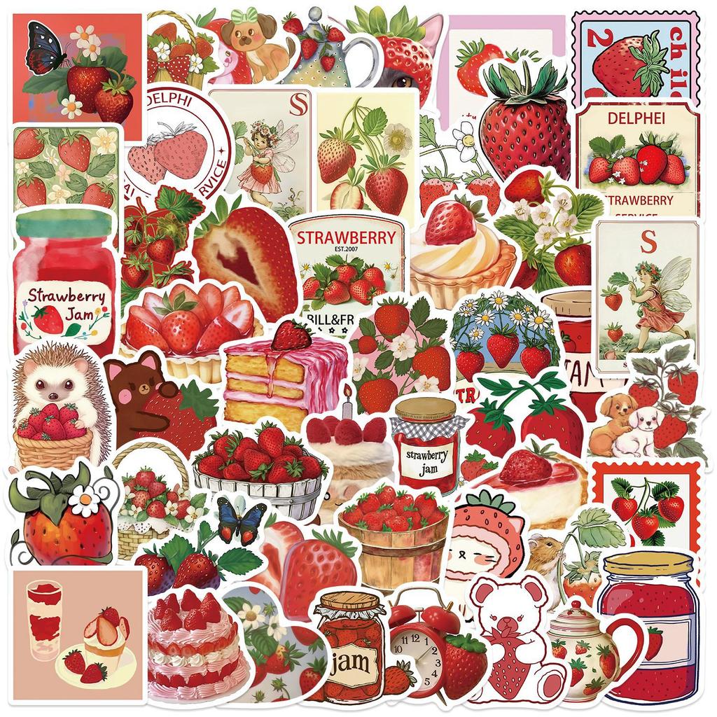 50 Cartoon INS Strawberry Creative Stickers DIY Decorative Guitar Notebook Suitcase DIY Waterproof