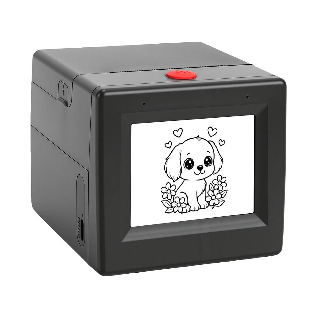 Imprimantă Cutie Autocolante Vocale AI, Aparat de Făcut Autocolante Termice cu Afișaj pentru Casă, Studiu, Proiecte DIY, Negru