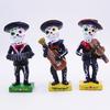 Black Mariachi Band Skeleton Statue Halloween Day of The Dead Skull Figurine Resin Collectible Folk Musician Players Ornament for Home Decor