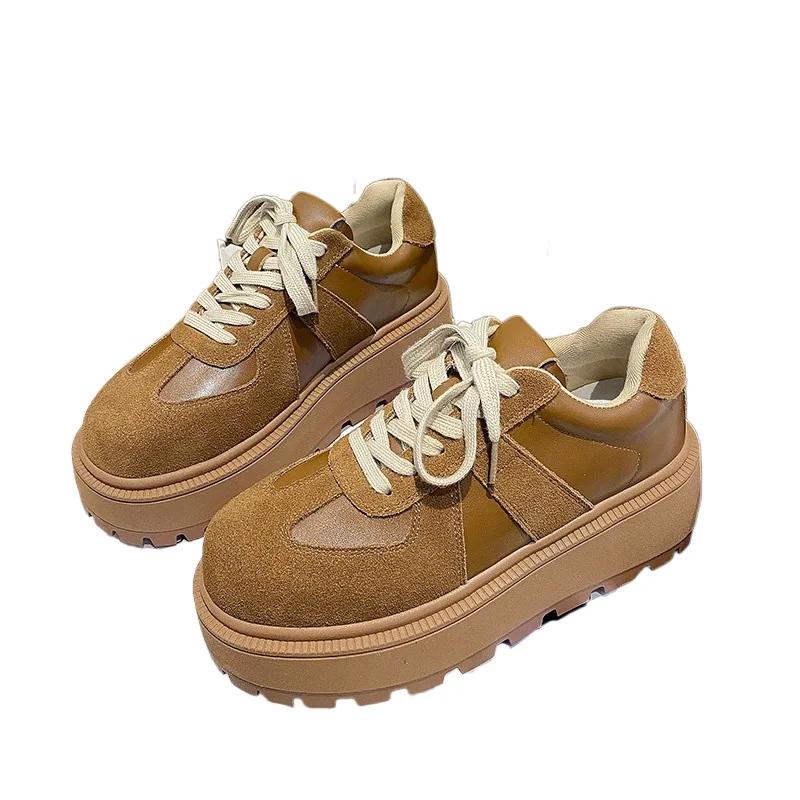 Thick Sole Round Toe Lace-Up Running Shoe Street Fashion Women Sports Casual Shoes Versatile Japanese Style Sponge Sole Loafers