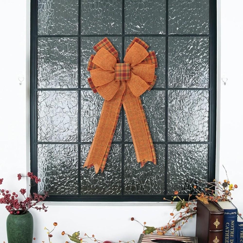 Plaid Pattern Fall Bows for Wreaths Burlap Fall Wreath Bow Handmade Harvest Bows Autumn Decor