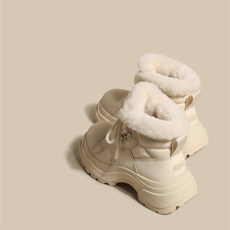 [Ushilai] Dicksohlige rutschfeste Schneestiefel für Damen 2025 Winter neue Samt verdickte warme Oberbekleidung Martin Stiefel