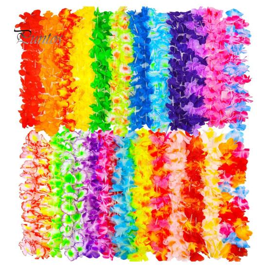 Beach Dance Leis Party Accessories 24Pcs Hawaiian Faux Silk Flower Necklace Tropical Decorations Favor Birthday Pool Decoration Supplies